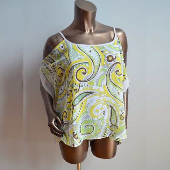 Jennifer Lopez Tops - 🎉HP🎉 Green Retro Paisley Chiffon Caftan Tank New