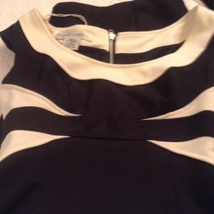 Elegant black and off white trim dress