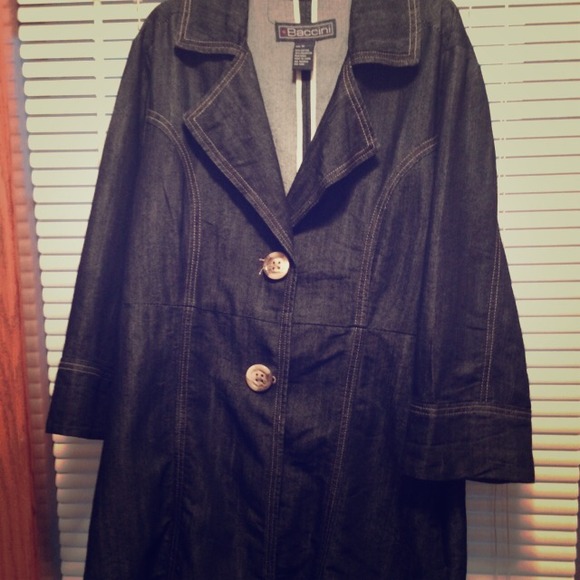 Denim knee-length coat