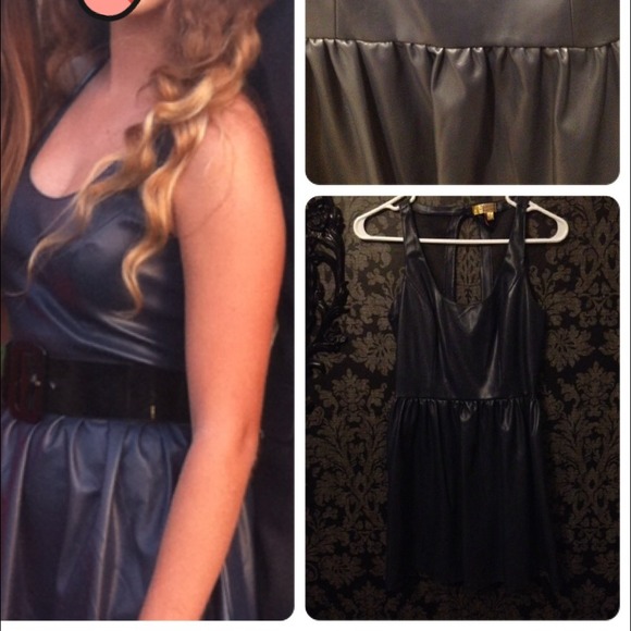 👗 Leather Navy Grey Short Dress Open Back 👗