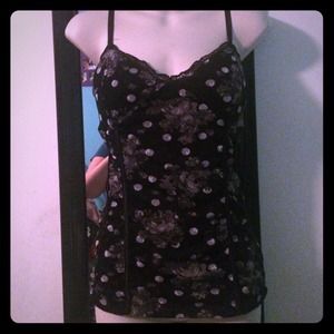 Black with white polka dots and roses tank top