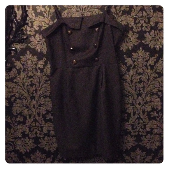 Dark Charcoal Grey Military Style Pencil Dress