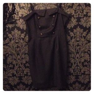 Dark Charcoal Grey Military Style Pencil Dress
