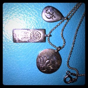 Lotus, hand & Om charm silver necklace