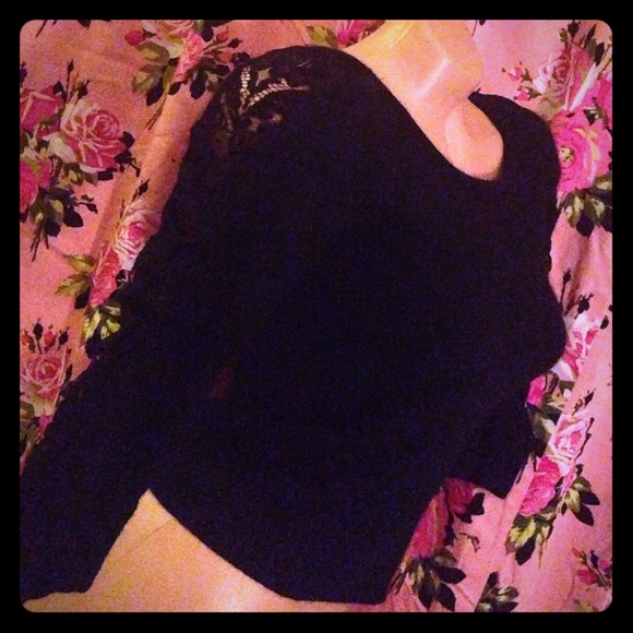 Valentino angora black bunny lace 3/4 sleeve sweater blouse top sexy vintage