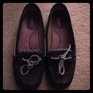 Black and grey checkered Sperrys