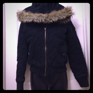 Black Fox Jacket with detachable faux fur