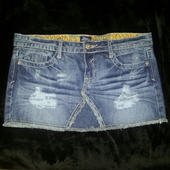 Dresses & Skirts - Traded ♡Blue Asphalt Distressed Mini Skirt