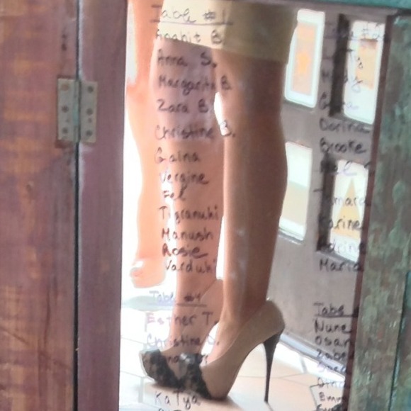 Shoes - Cream with black lace heels