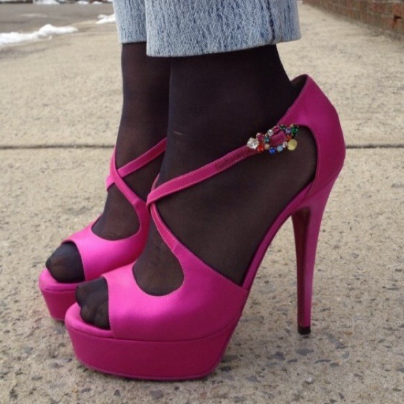 YSL tribute crepe satin fuxia heels