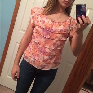 🔴Coral ruffled shirt