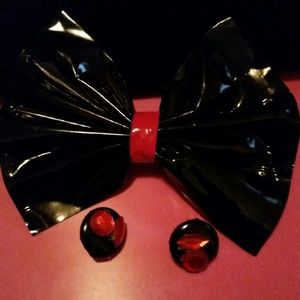 Patent leather custom bowtie and earring set