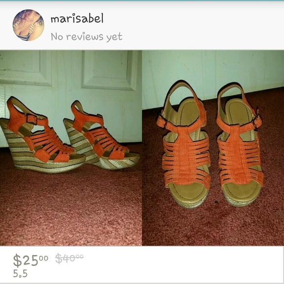 Orange suede wedges