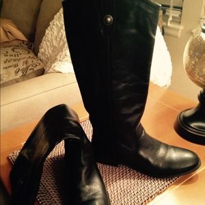 Black leather knee high boots