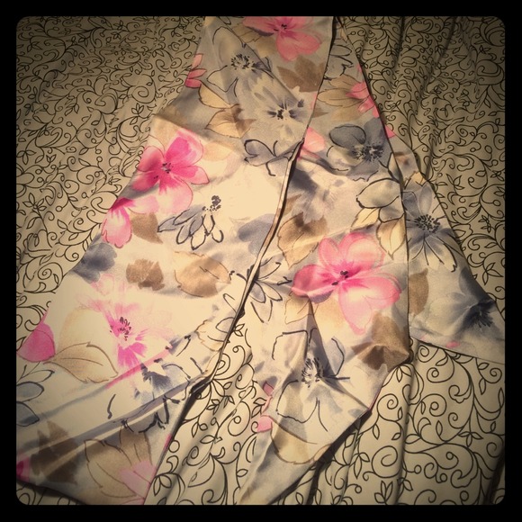 Never Worn! Blue w/ Pink Floral Silk Scarf