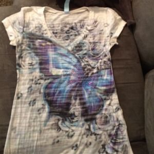 Long butterfly/rose bling tee!