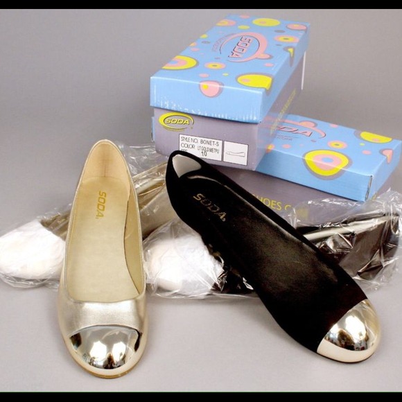 Gold Cap Toe Flats in Black - Picture 2 of 2