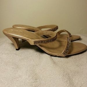 Beige heels with silver jeweled straps