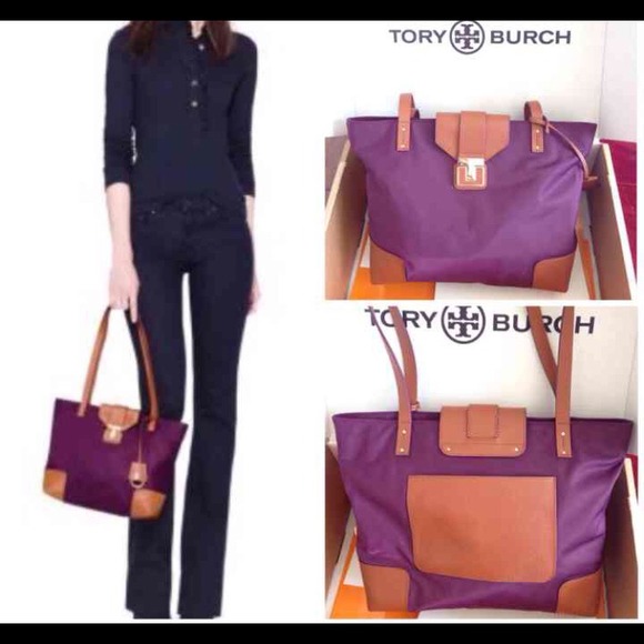 tory burch penn mini tote in dark plum