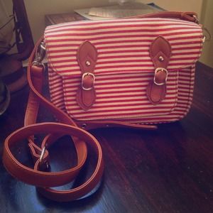 Red and white striped purse