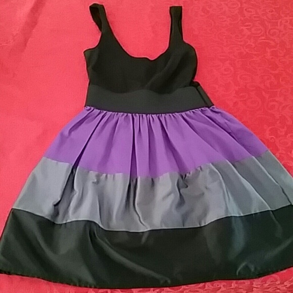 Black Purple Silver tiered skirt dress