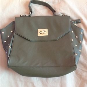 Army green gold studded handbag