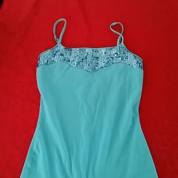 Teal sequin Express tank top.