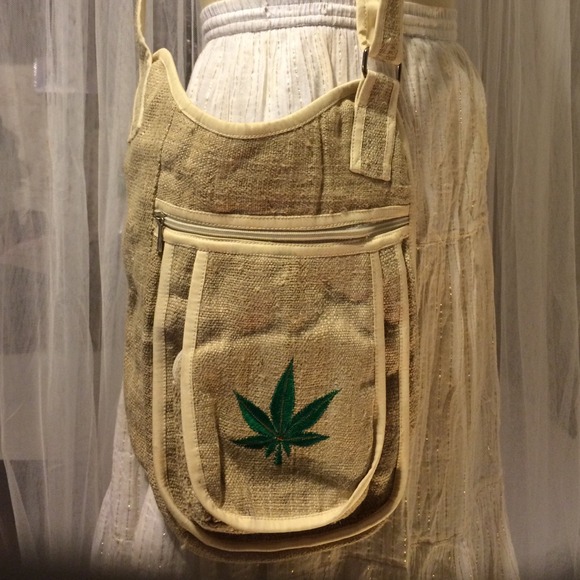 Beige Burlap Crossbody Bag
