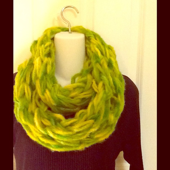 Bulky bright green and yellow infinity scarf