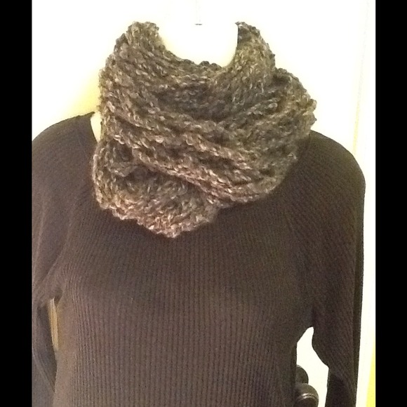 Chunky hand-knit grey infinity scarf.  Super cute!