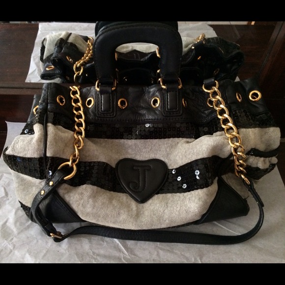Juicy couture purse gray w/ sequins gold chain