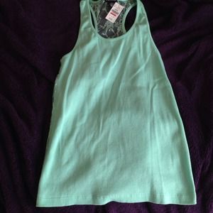 Light Blue Tank Top with Lace Racer back. NWT
