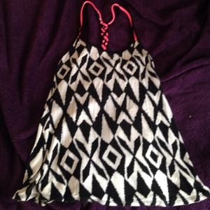 Black and White long tank top pink and black strap