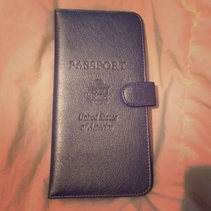 Metallic gray/silver Passport snap wallet