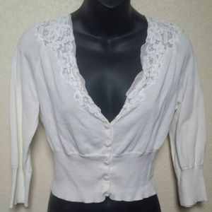 White House Black Market White Lace Cardigan