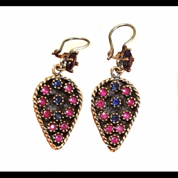 TURKISH RUBY SAPPHIRE 925K STERLING S. EARRINGS