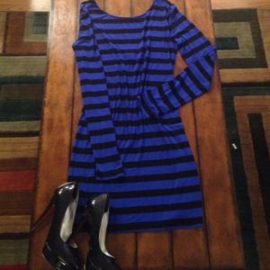 FOREVER21 long sleeve striped bodycon black & blue