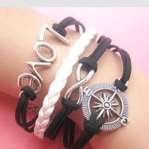 Compass love leather infinity bracelet