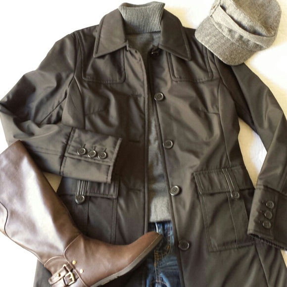 Kenneth Cole Black Knee Length Winter Trench Coat