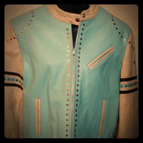 Wilsons Leather Blue and White Star Leather Jacket