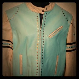 Wilsons Leather Blue and White Star Leather Jacket