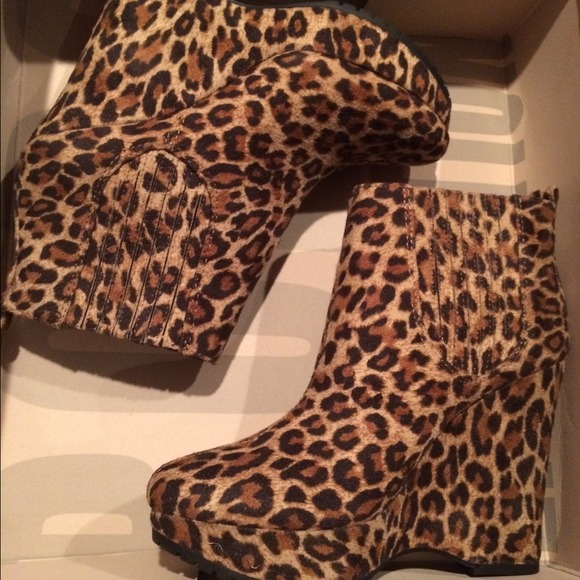 leopard print wedge booties