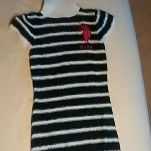 Long turtle neck sweater dress.