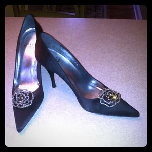 Stuart Weitzman black satin "Carnation" pump.