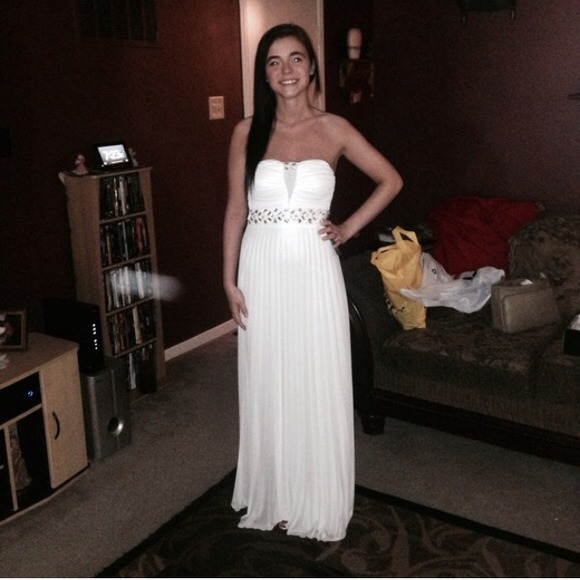Strapless white prom dress