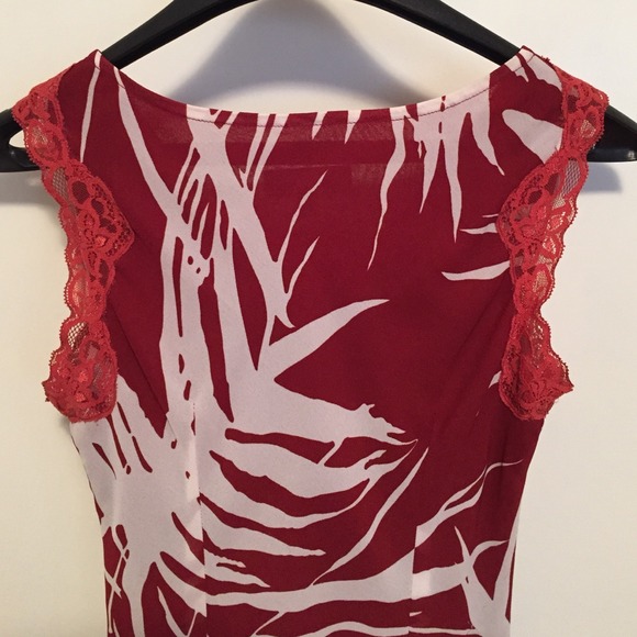 Red & White Chiffon Dress with Lace - Picture 5 of 5