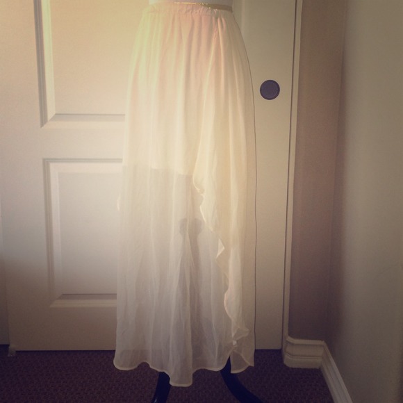 Cream Chiffon Asymmetrical Maxi Skirt