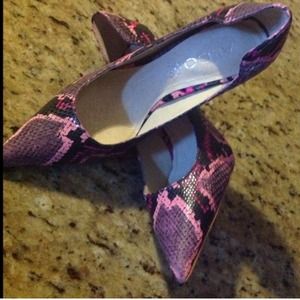 Pink and Black Snake Print Pumps