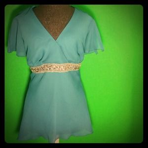 Women's 1X Teal Crepe Top