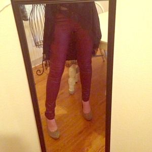 Faux-leather red motorcycle pants